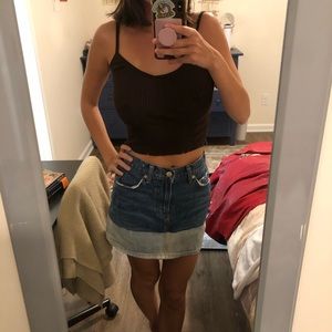 reformation two tone denim mini skirt